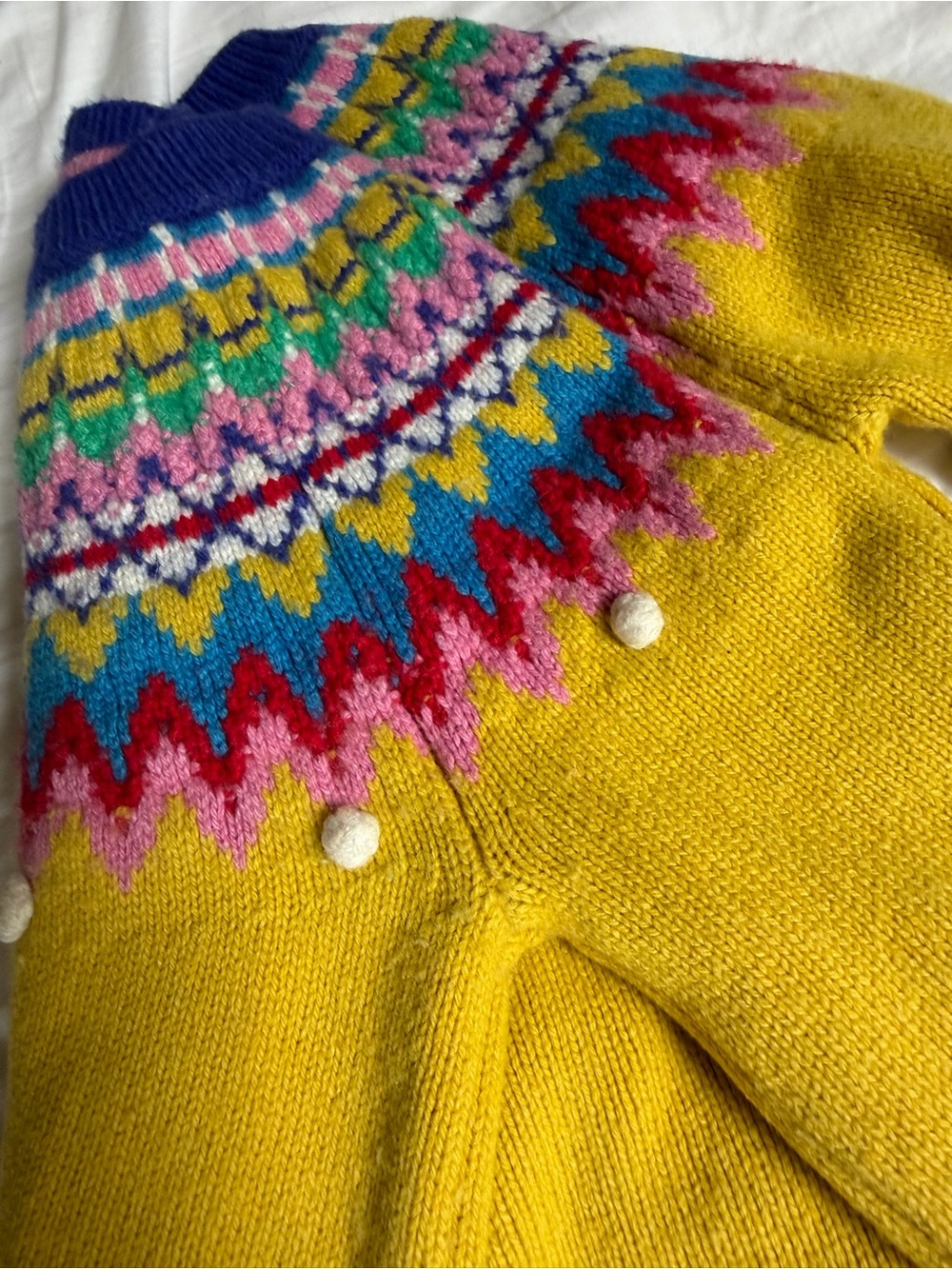 Mini Boden Yellow Fair Isle Knit Sweater with Multicolor Yoke